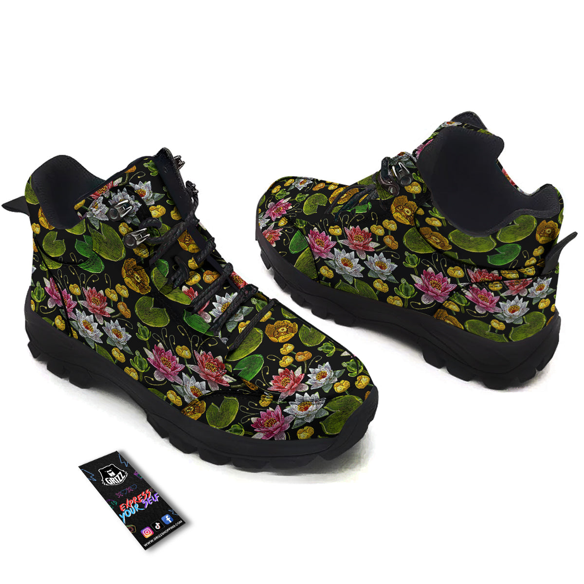 Flower Lily Water Print Pattern Hiking Shoes-grizzshop