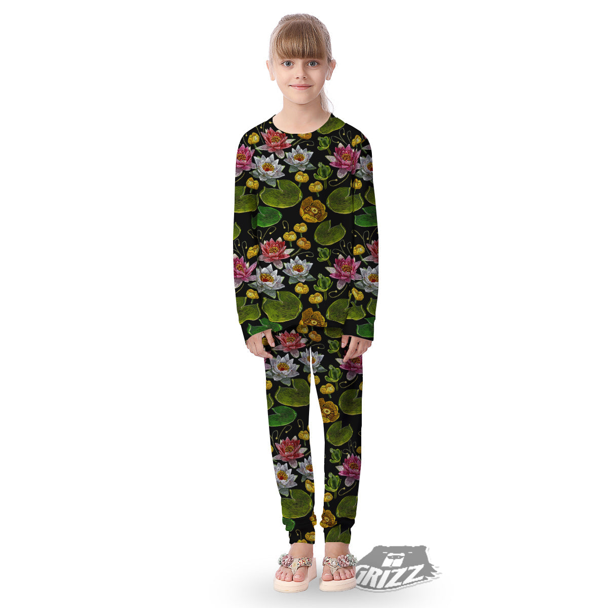 Flower Lily Water Print Pattern Kid's Pajamas-grizzshop