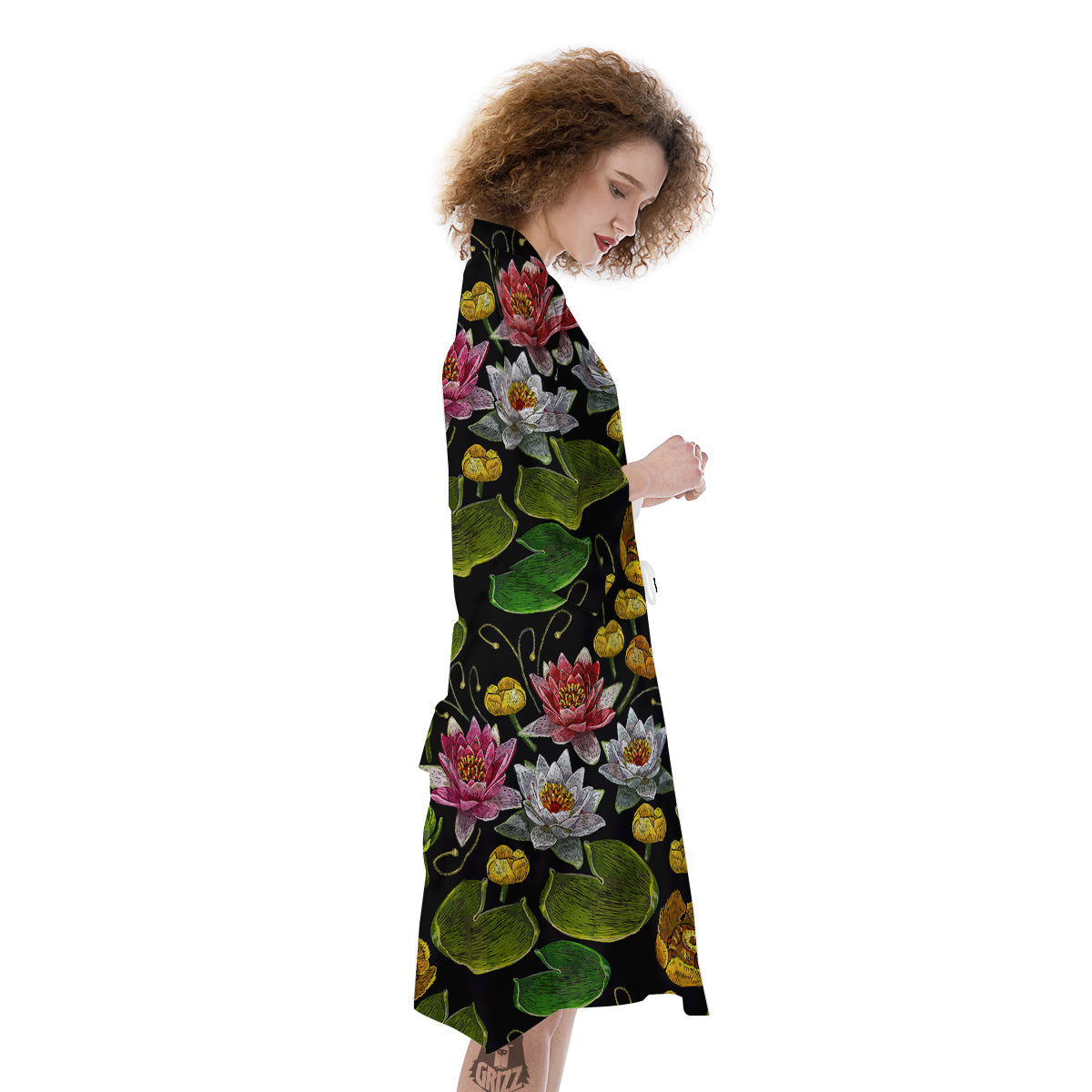Flower Lily Water Print Pattern Kimono-grizzshop