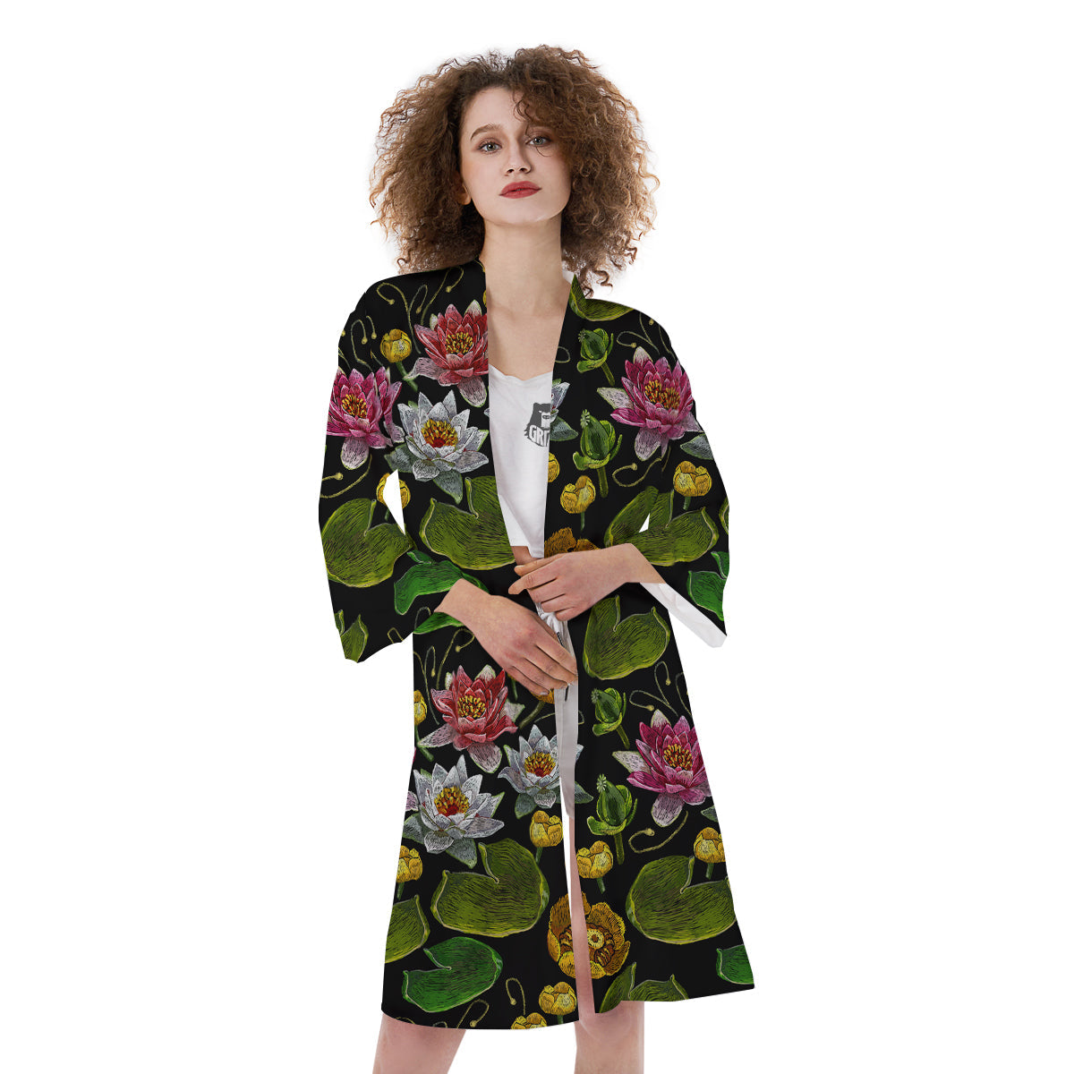 Flower Lily Water Print Pattern Kimono-grizzshop