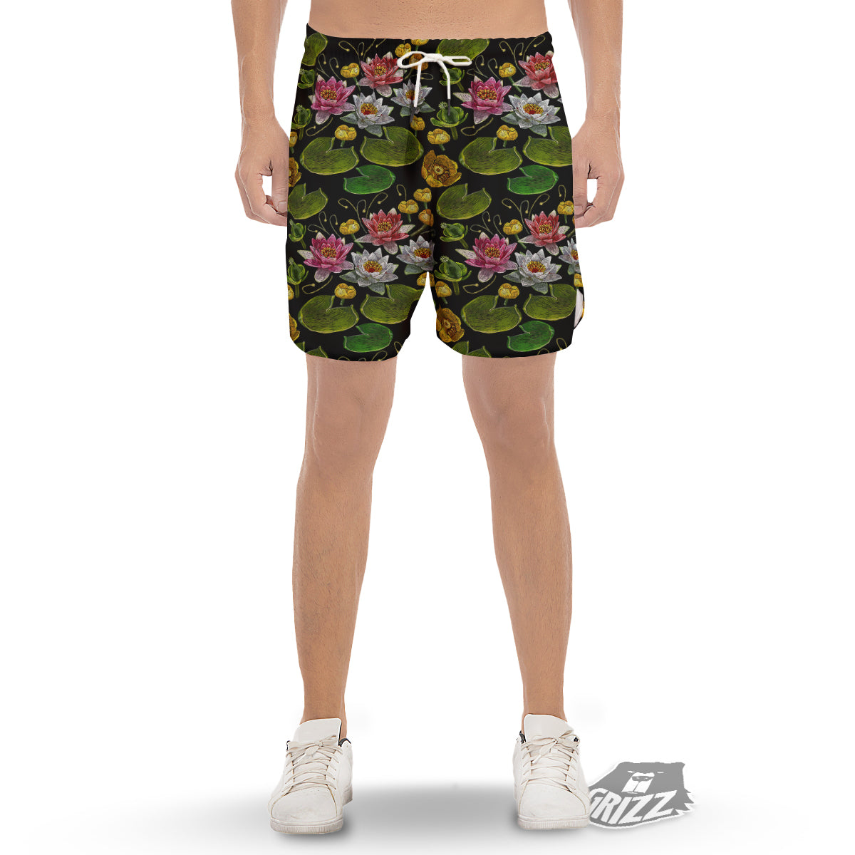 Flower Lily Water Print Pattern Men's Gym Shorts-grizzshop