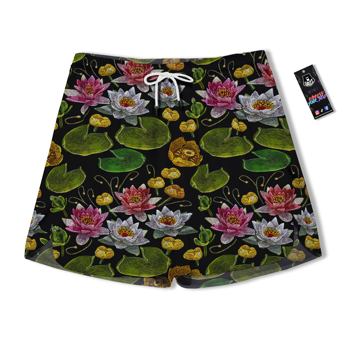 Flower Lily Water Print Pattern Men's Running Shorts-grizzshop