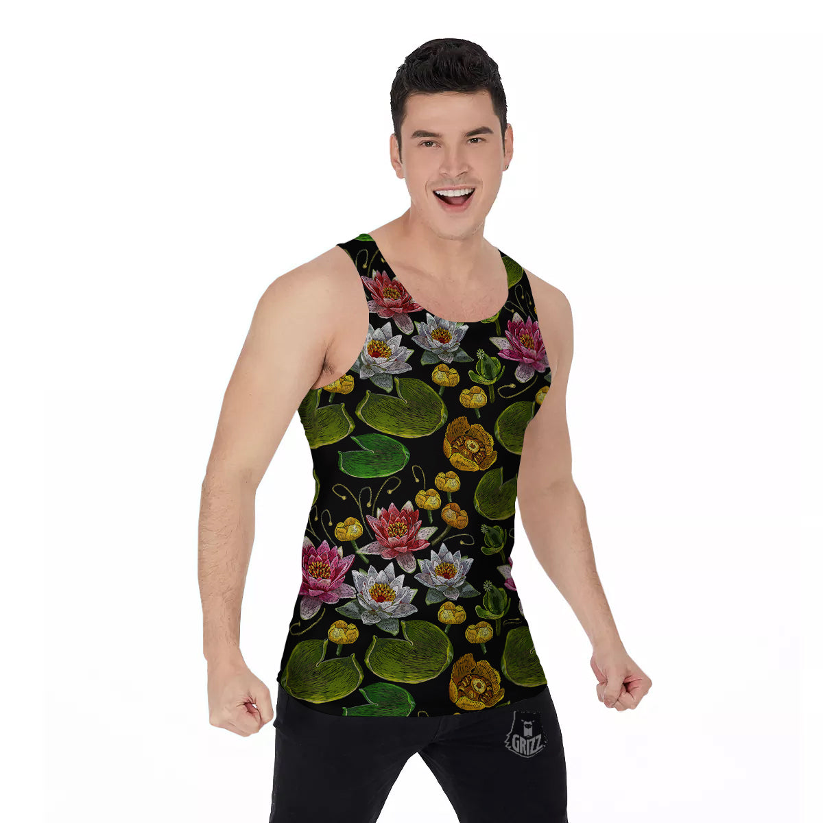 Flower Lily Water Print Pattern Men's Tank Top-grizzshop