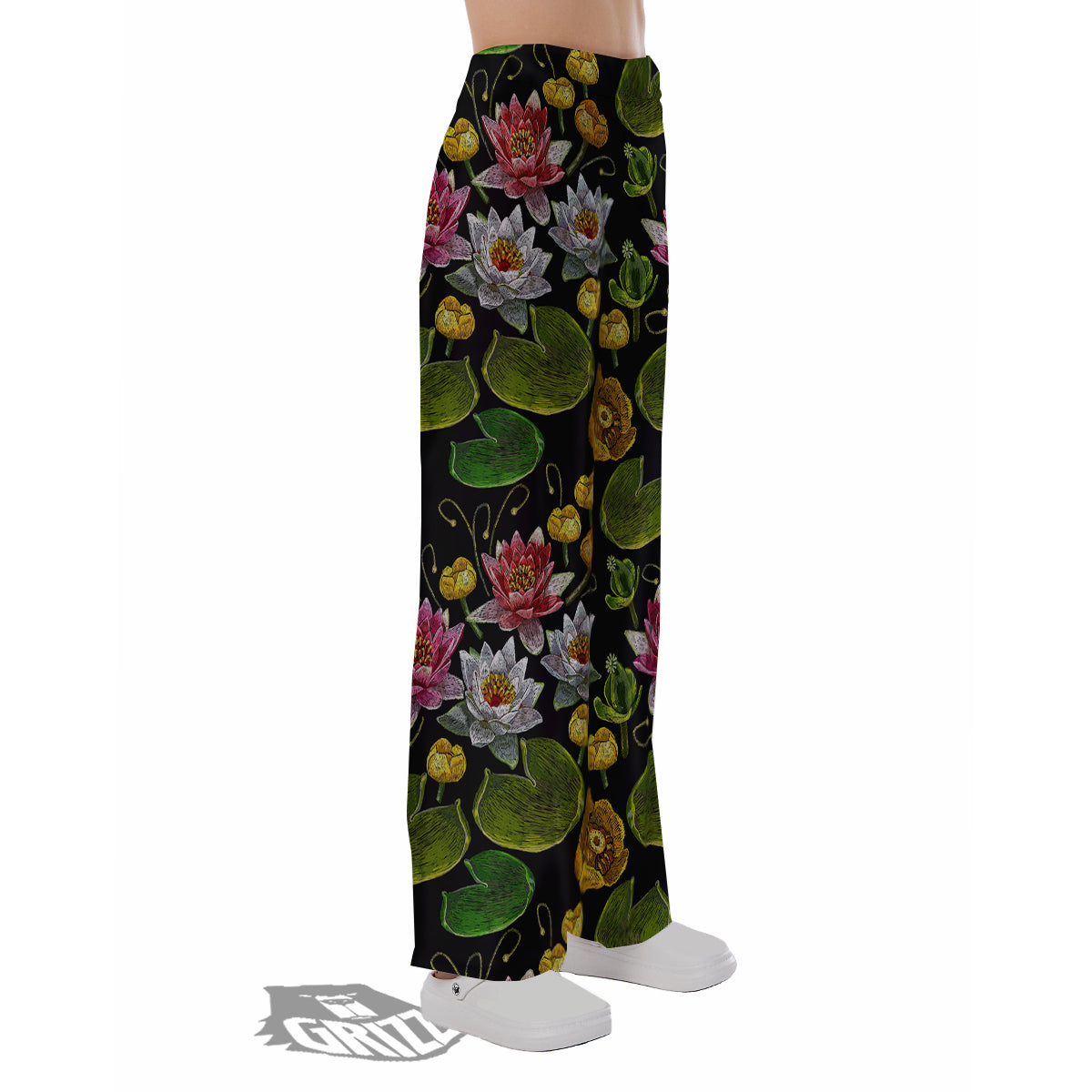 Flower Lily Water Print Pattern Pajama Pants-grizzshop