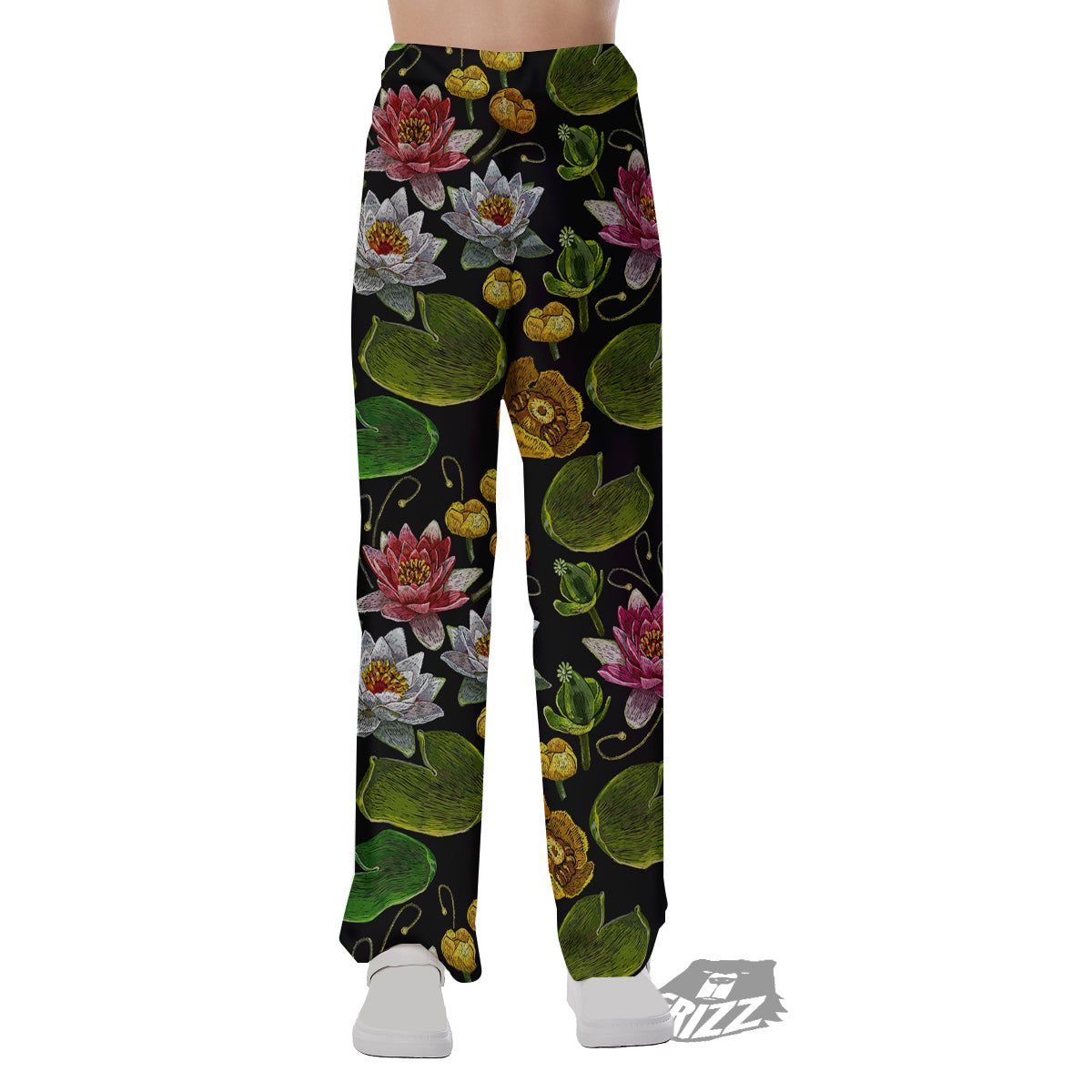 Flower Lily Water Print Pattern Pajama Pants-grizzshop