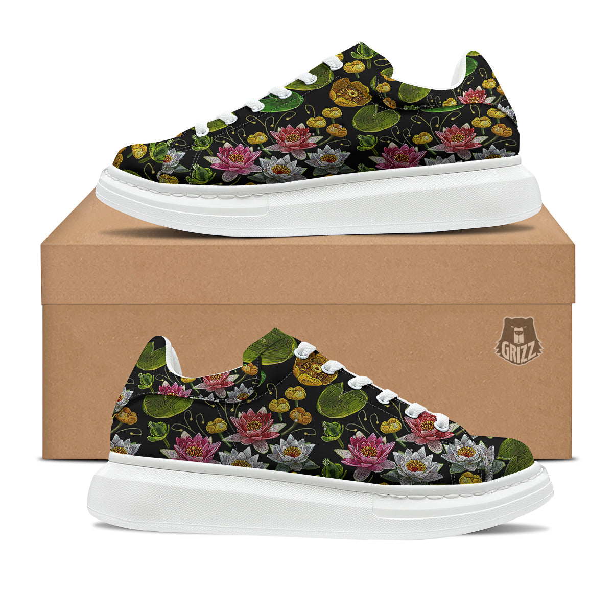 Flower Lily Water Print Pattern Platform Shoes-grizzshop