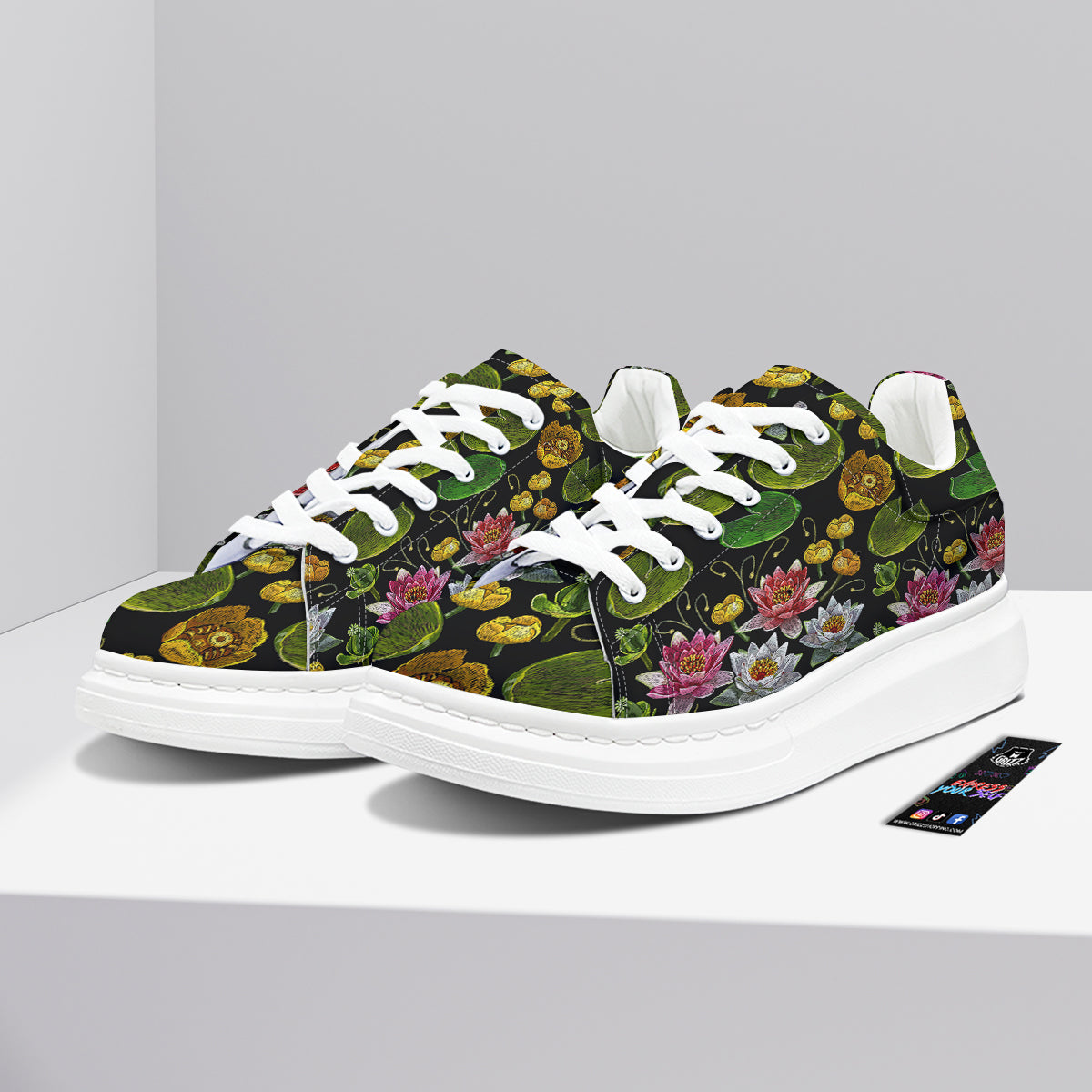 Flower Lily Water Print Pattern Platform Shoes-grizzshop