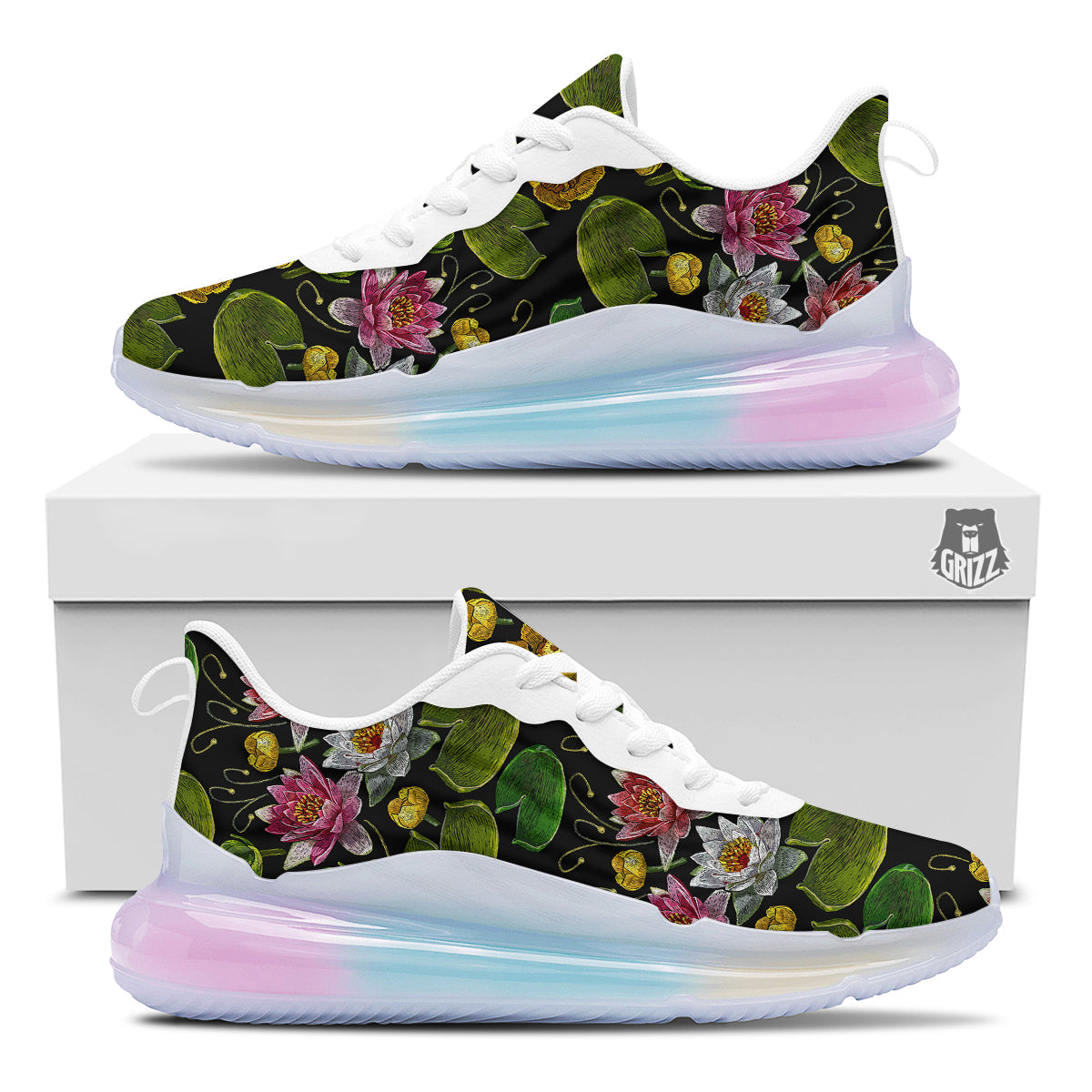 Flower Lily Water Print Pattern Running Sneakers-grizzshop
