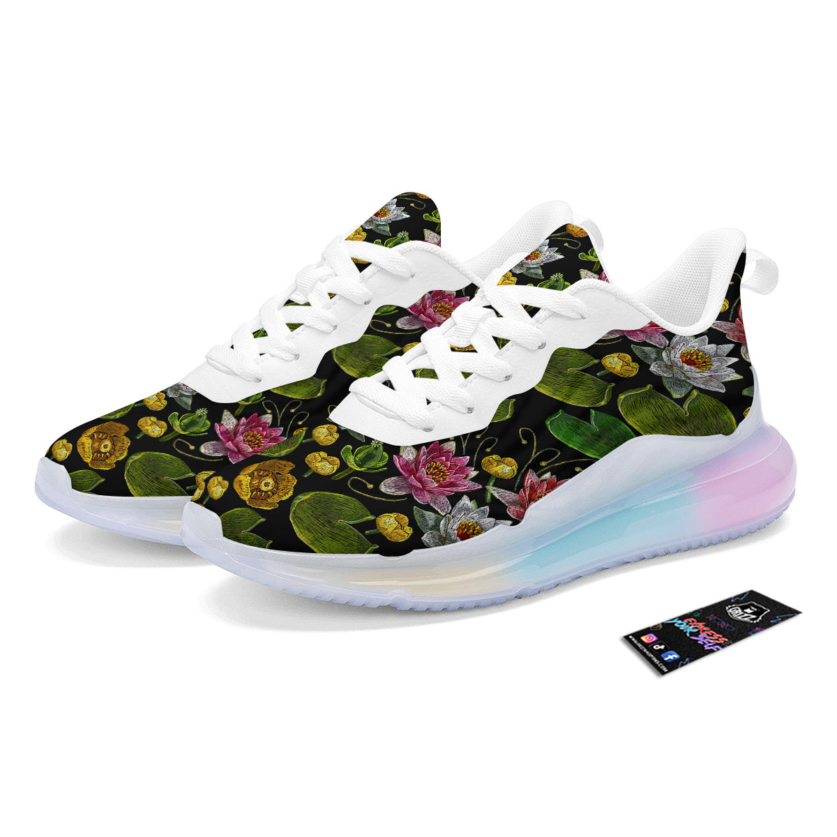 Flower Lily Water Print Pattern Running Sneakers-grizzshop