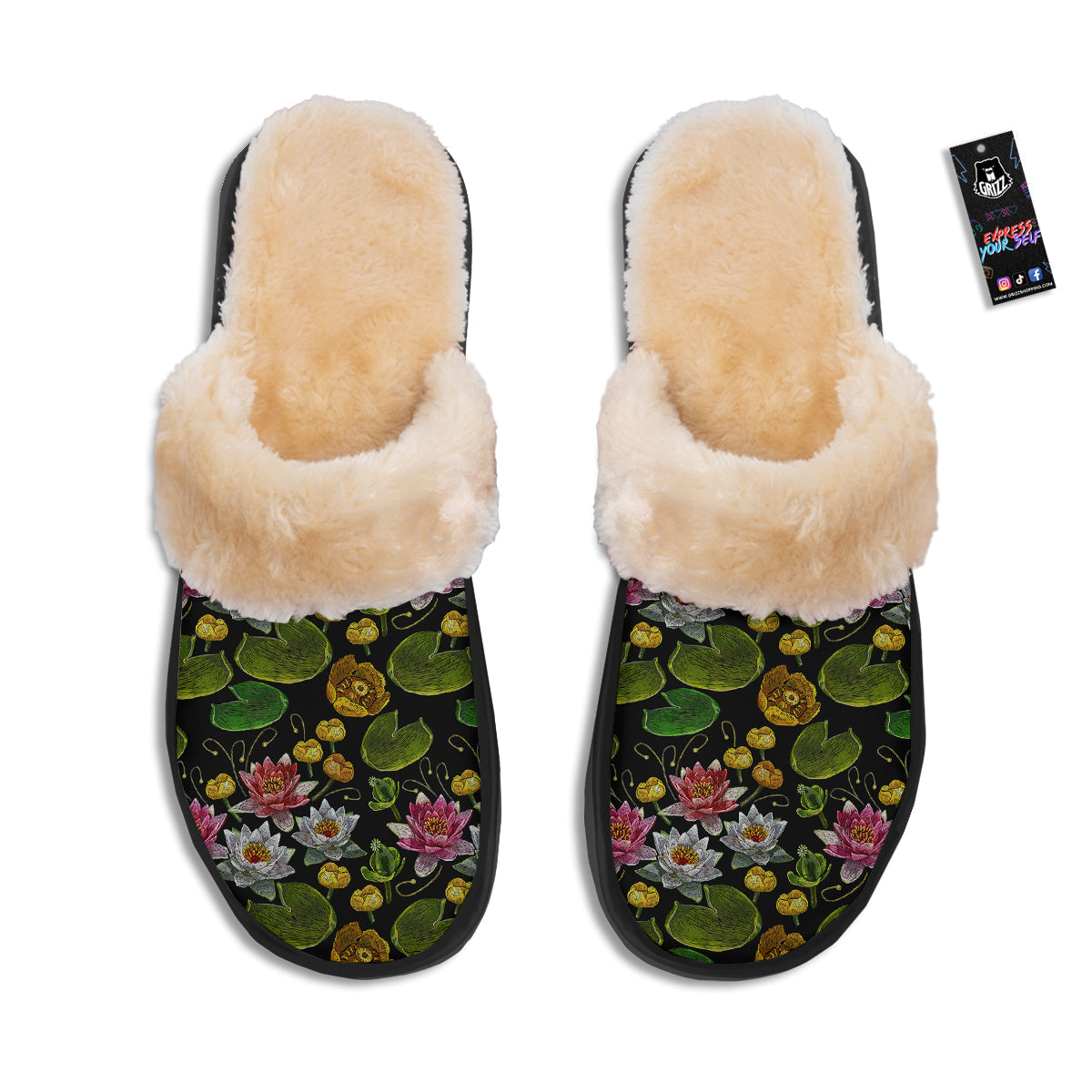 Flower Lily Water Print Pattern Slippers-grizzshop