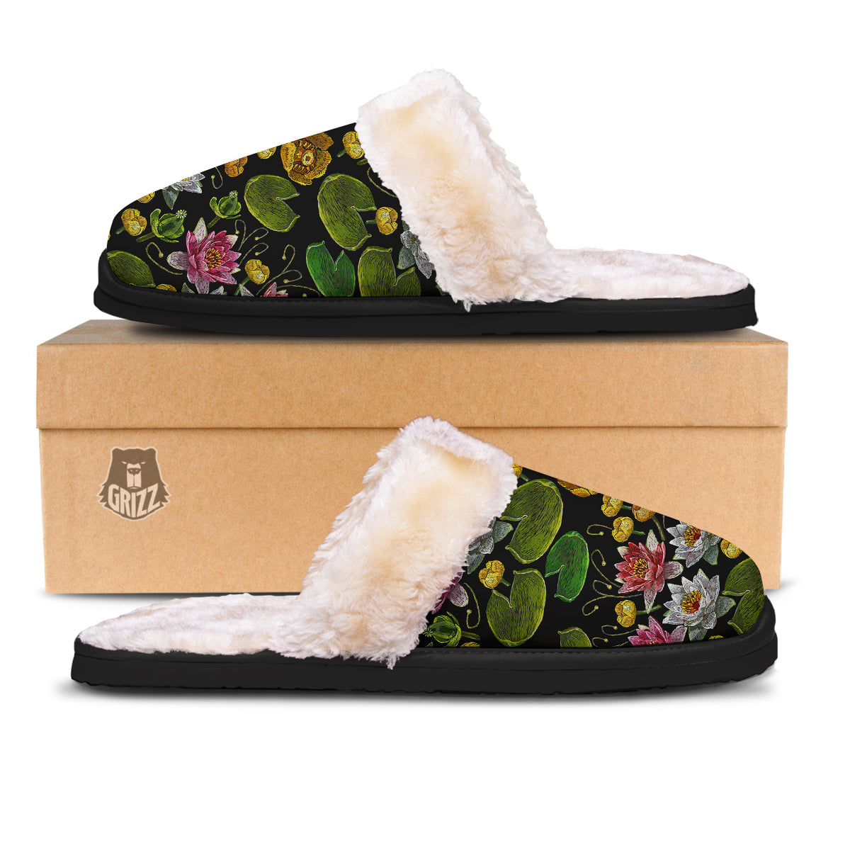 Flower Lily Water Print Pattern Slippers-grizzshop