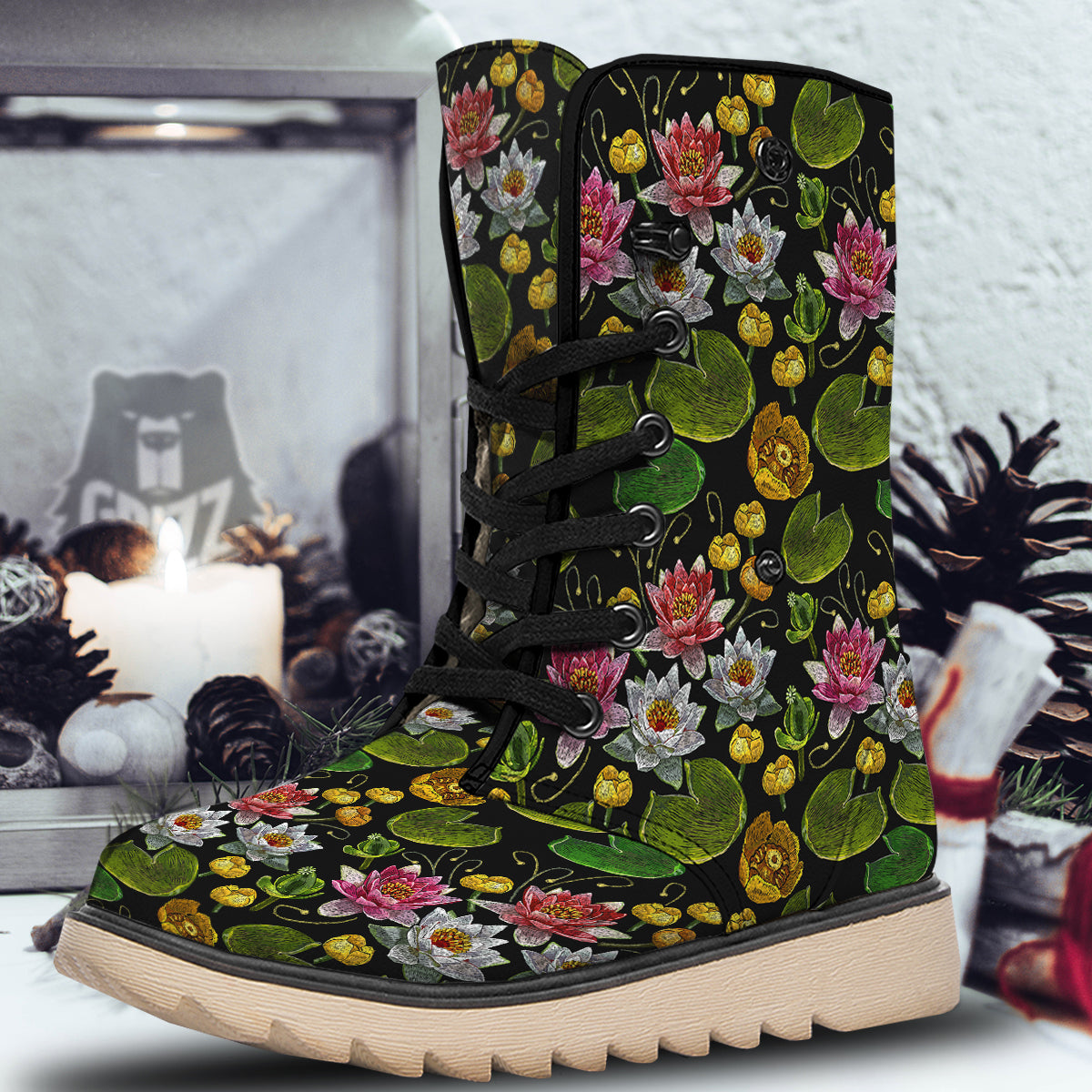 Flower Lily Water Print Pattern Snow Boots-grizzshop