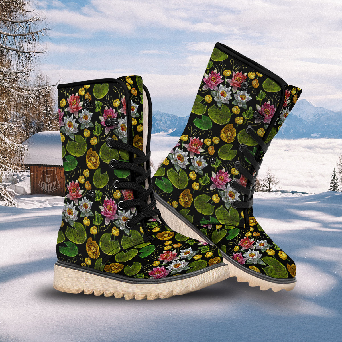 Flower Lily Water Print Pattern Snow Boots-grizzshop