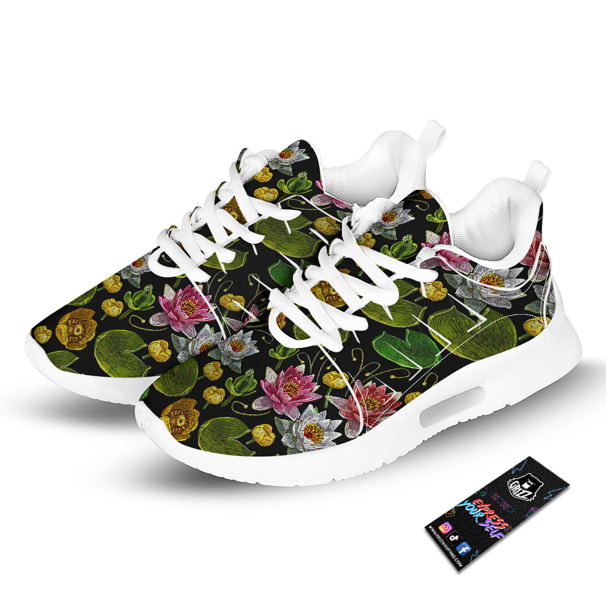 Flower Lily Water Print Pattern Tennis Shoes-grizzshop