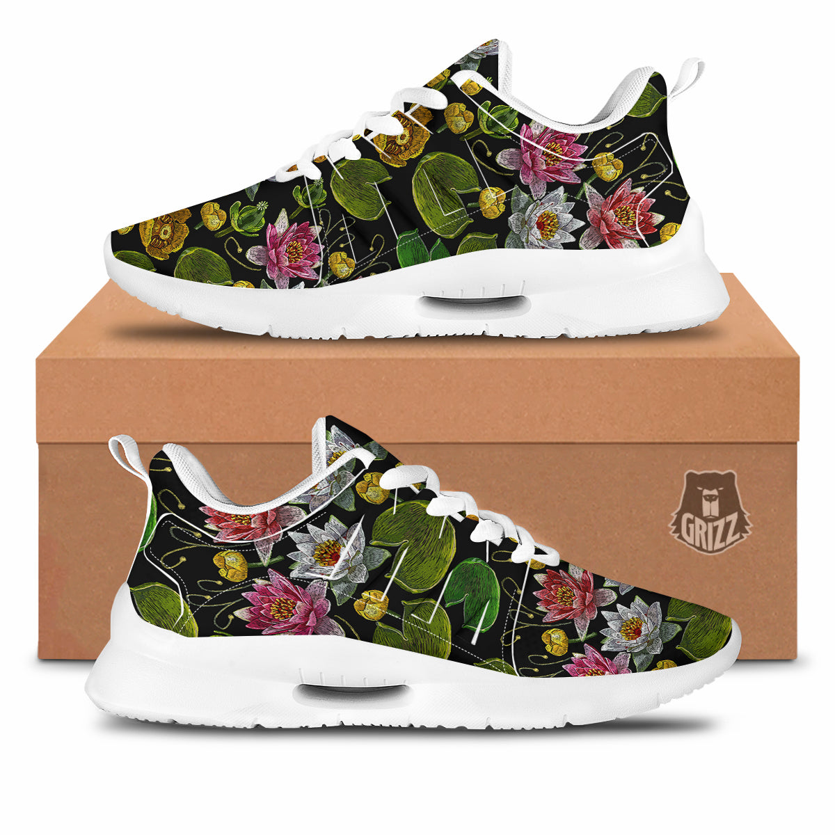 Flower Lily Water Print Pattern Tennis Shoes-grizzshop
