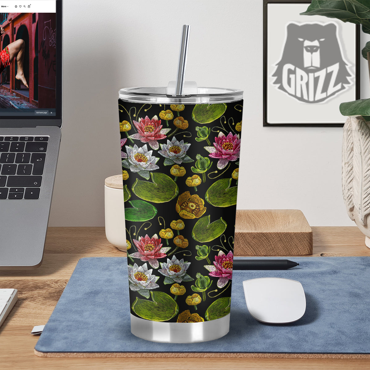 Flower Lily Water Print Pattern Tumbler-grizzshop