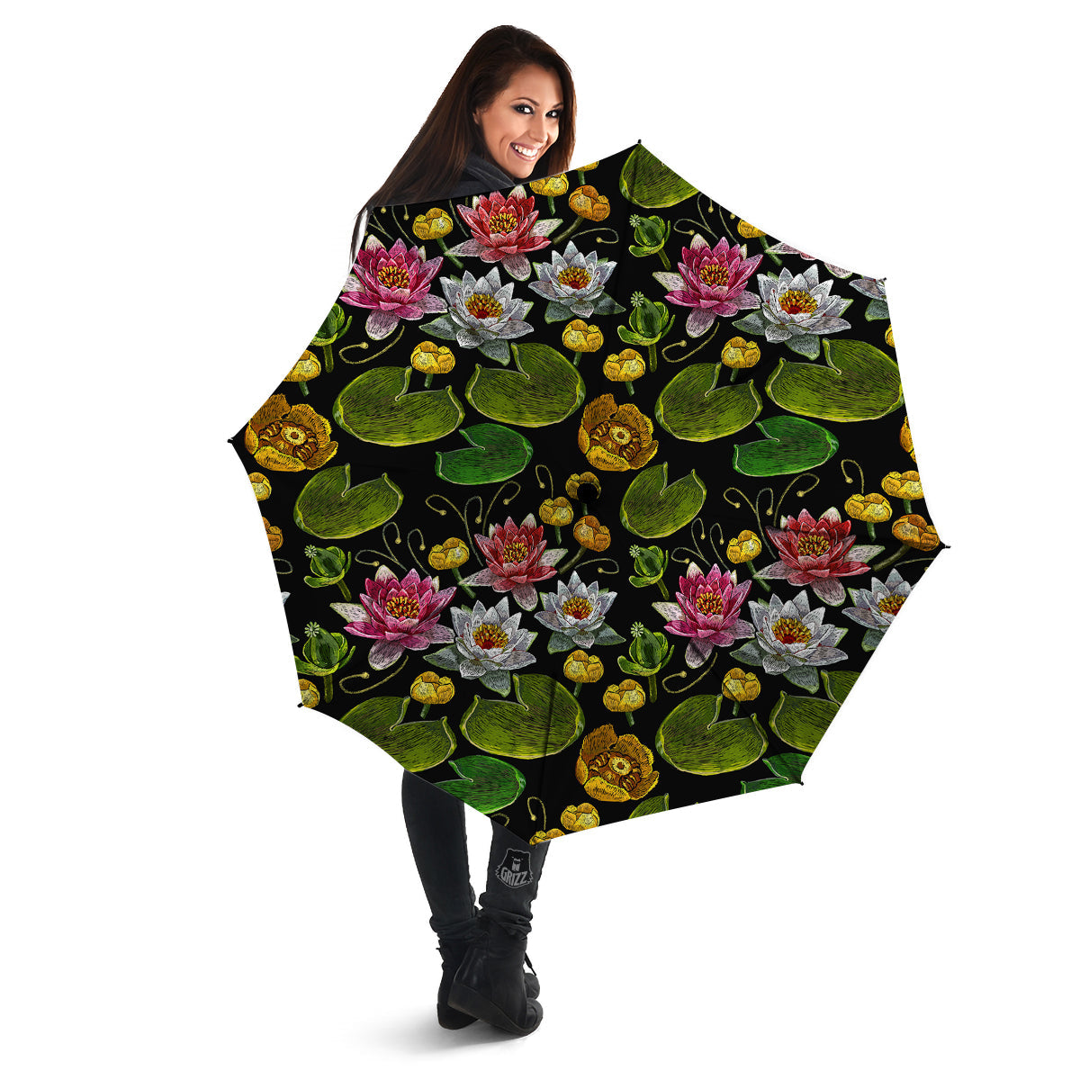 Flower Lily Water Print Pattern Umbrella-grizzshop