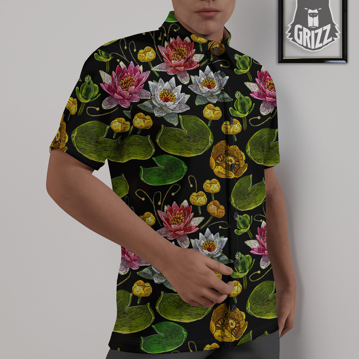 Flower Lily Water Print Pattern Untucked Shirts-grizzshop