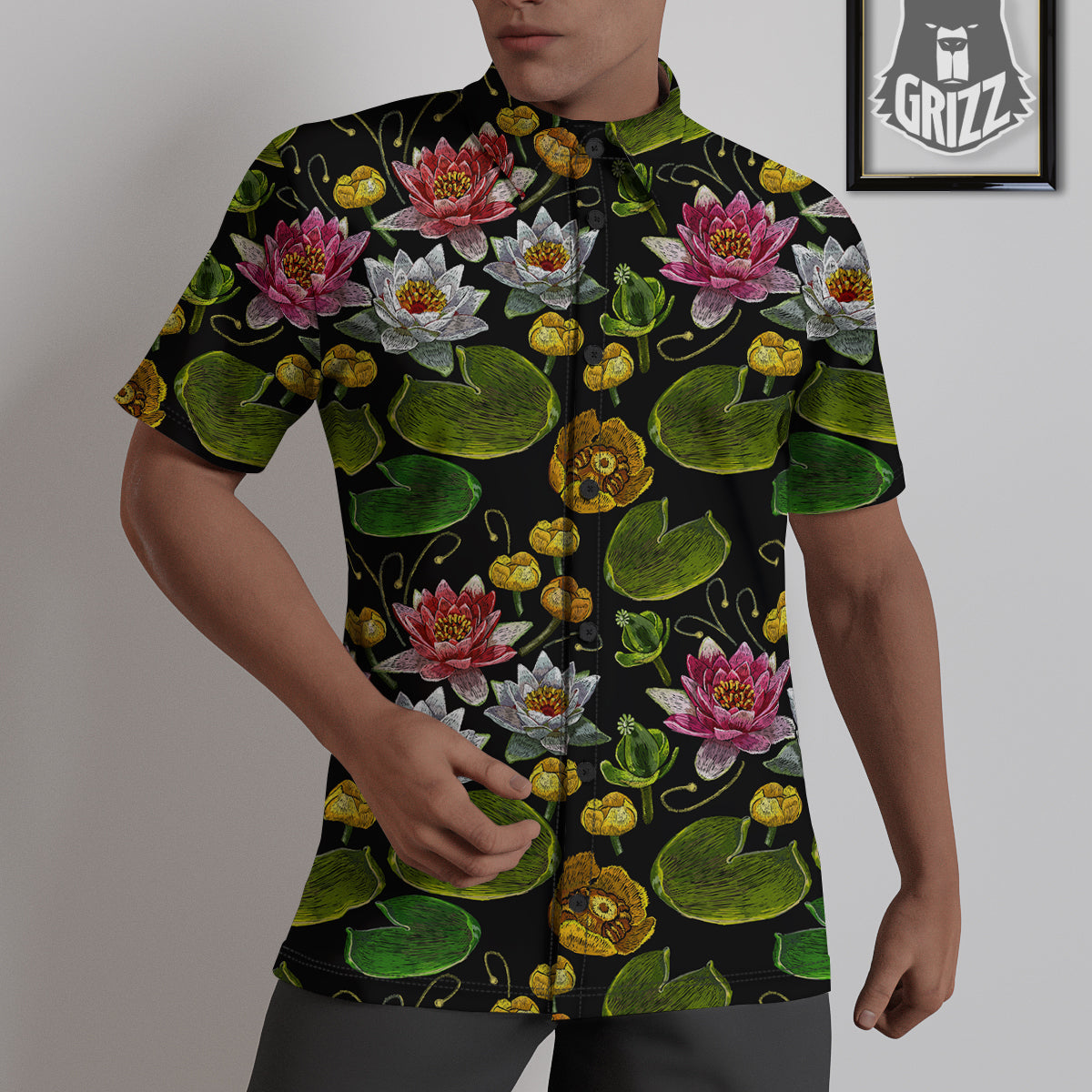 Flower Lily Water Print Pattern Untucked Shirts-grizzshop