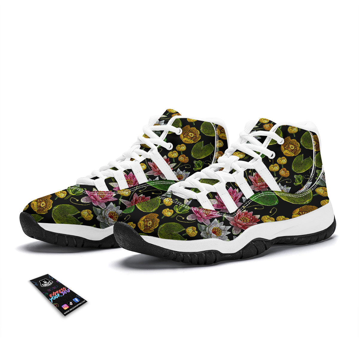 Flower Lily Water Print Pattern White Bball Shoes-grizzshop