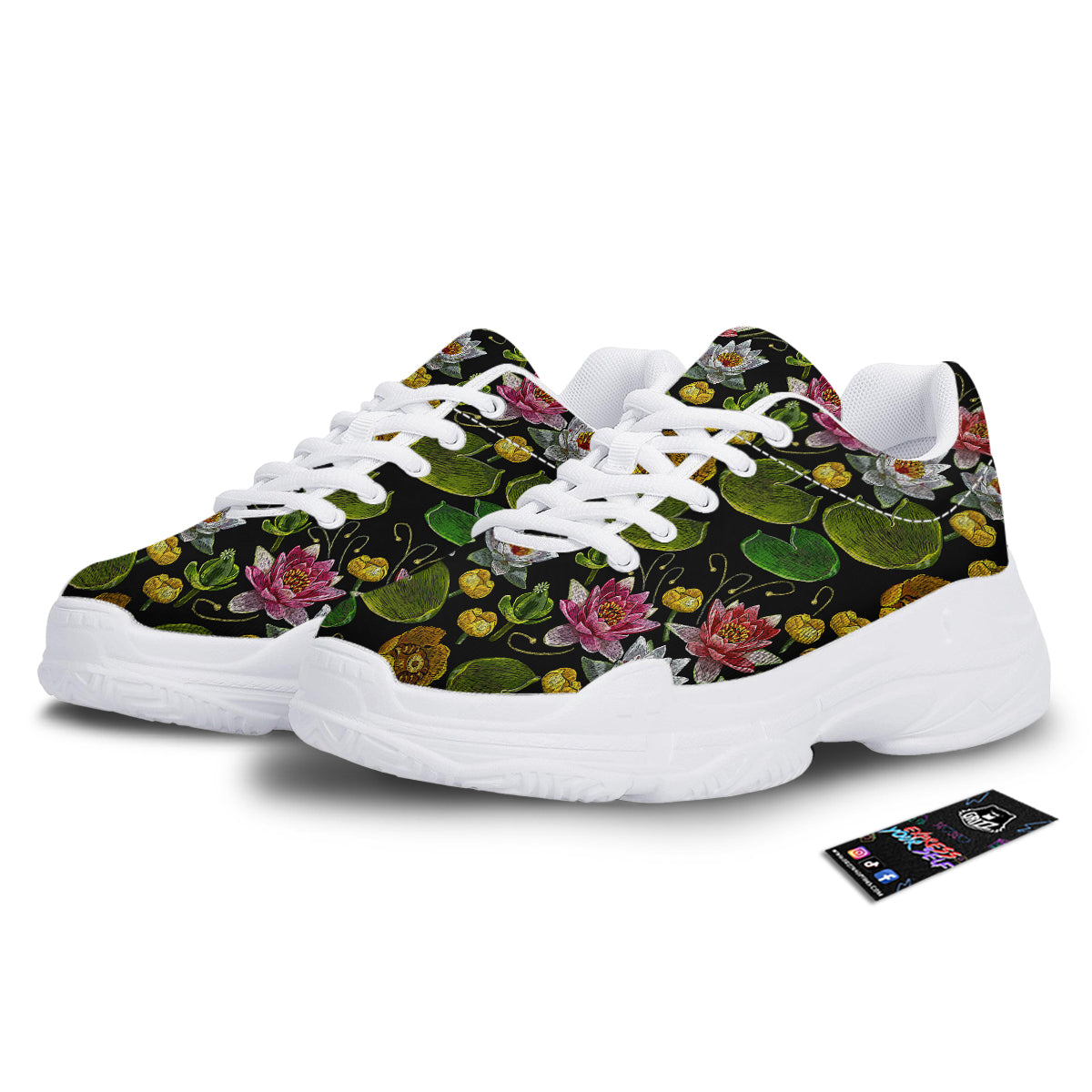 Flower Lily Water Print Pattern White Chunky Shoes-grizzshop