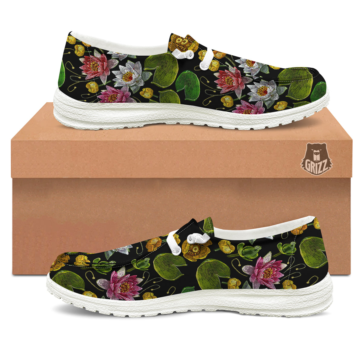 Flower Lily Water Print Pattern White Loafers-grizzshop