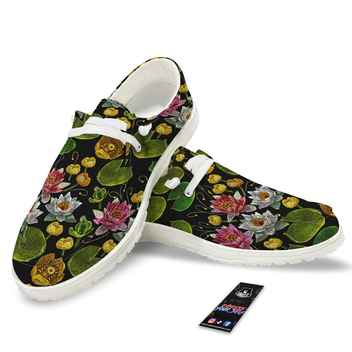 Flower Lily Water Print Pattern White Loafers-grizzshop