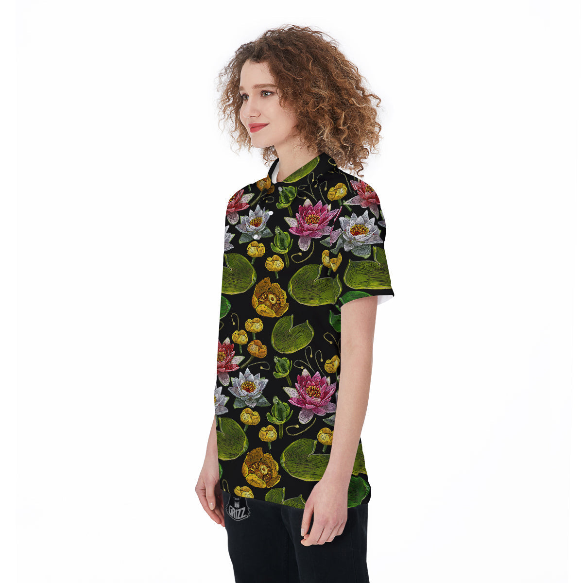 Flower Lily Water Print Pattern Women's Golf Shirts-grizzshop