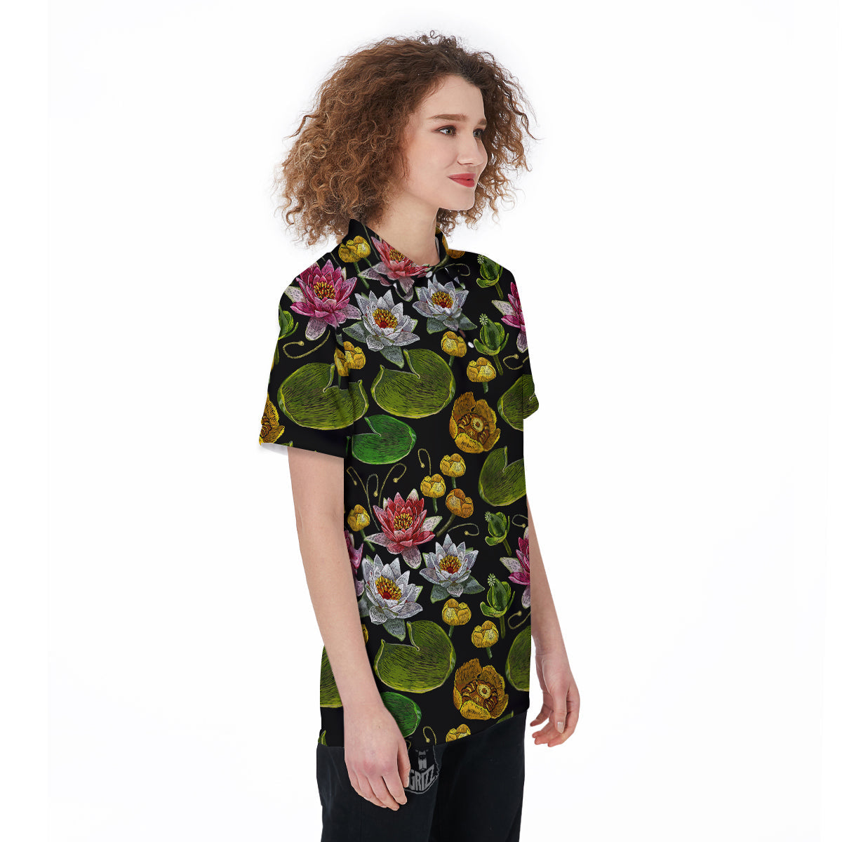 Flower Lily Water Print Pattern Women's Golf Shirts-grizzshop