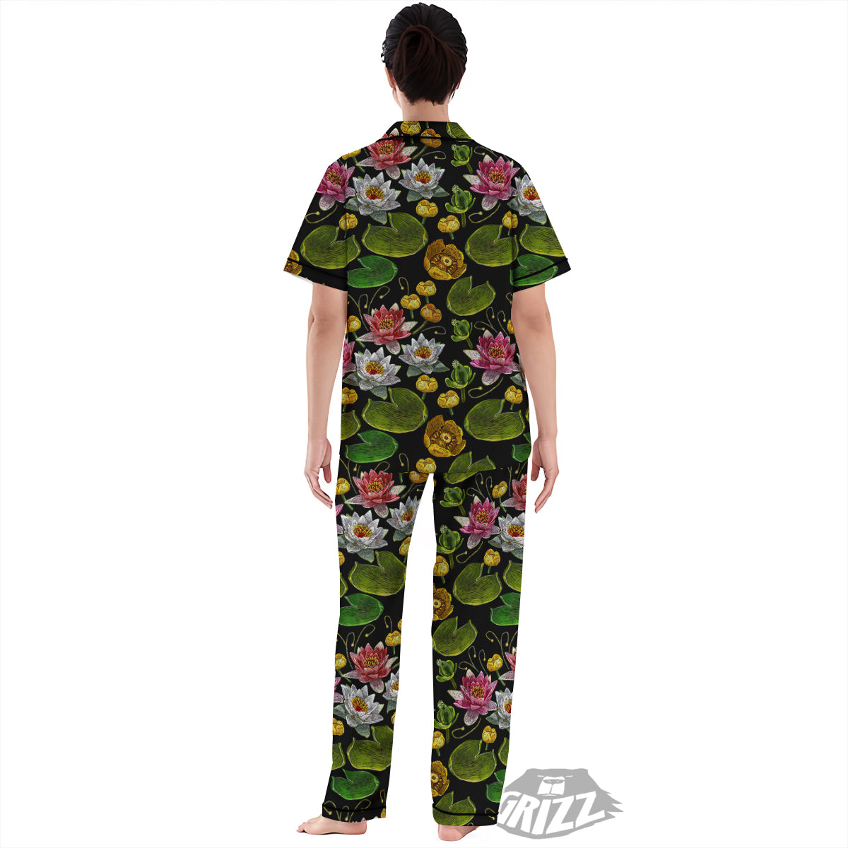 Flower Lily Water Print Pattern Women's Pajamas Set-grizzshop
