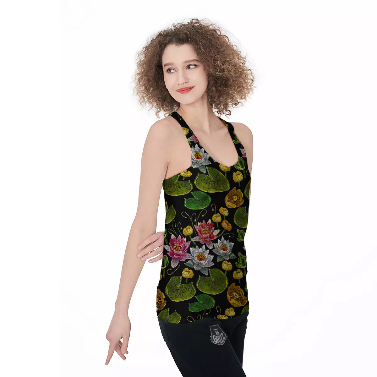 Flower Lily Water Print Pattern Women's Racerback Tank Top-grizzshop