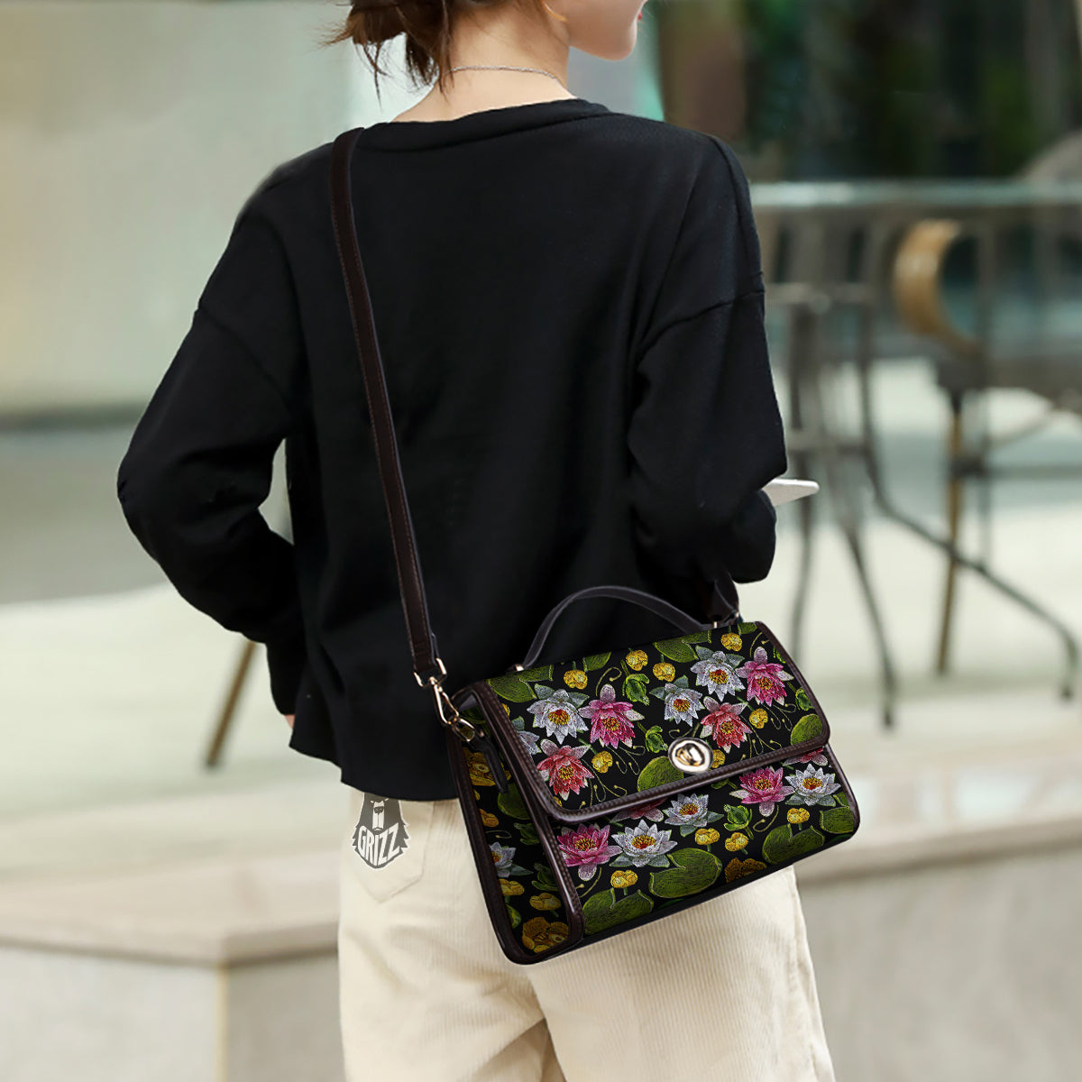 Flower Lily Water Print Pattern Women's Satchel Bag-grizzshop
