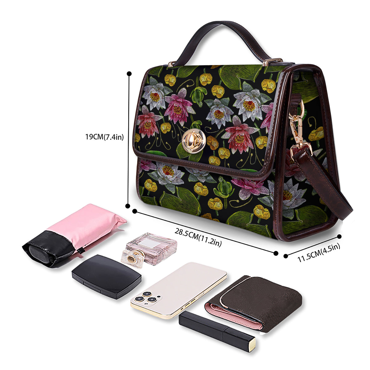 Flower Lily Water Print Pattern Women's Satchel Bag-grizzshop