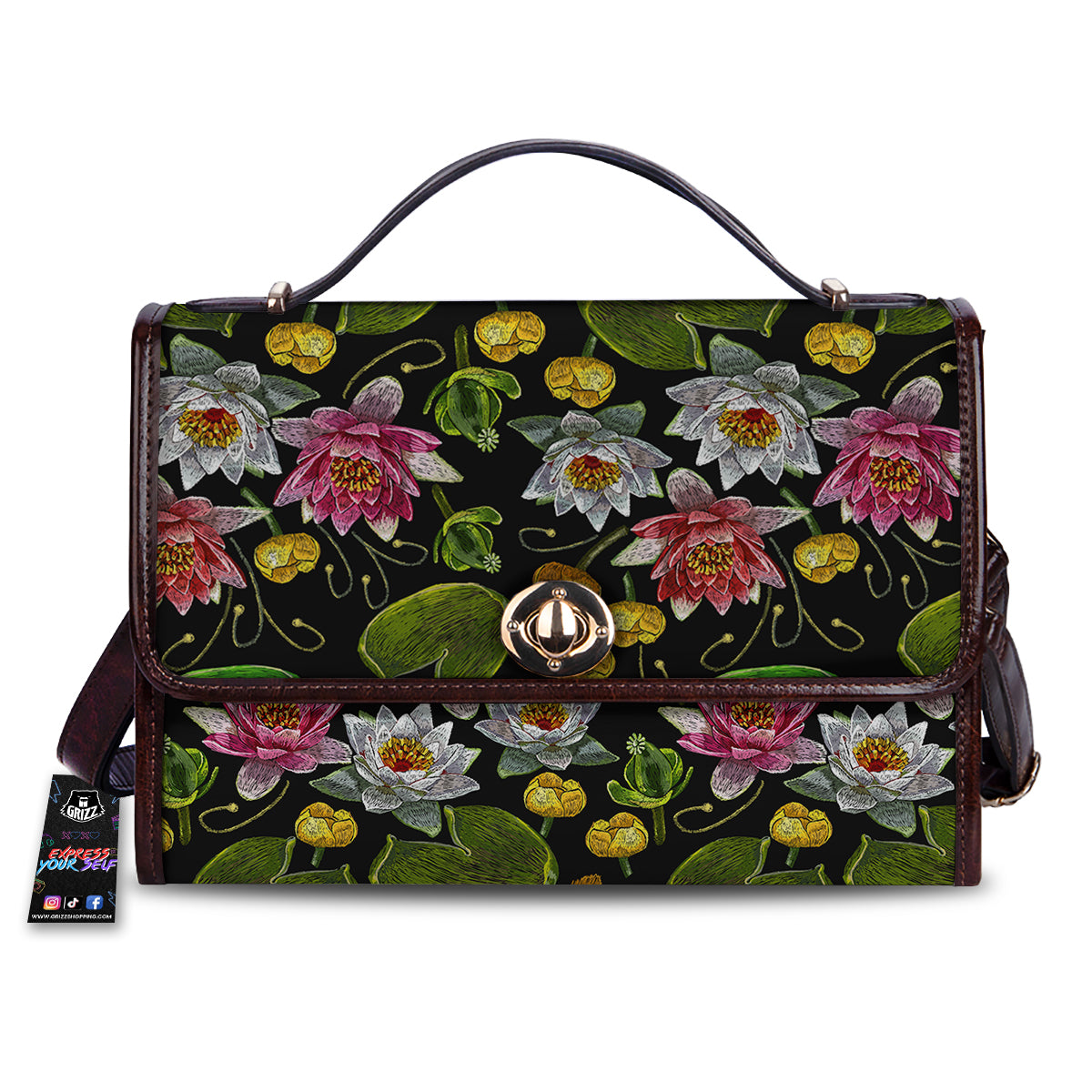 Flower Lily Water Print Pattern Women's Satchel Bag-grizzshop