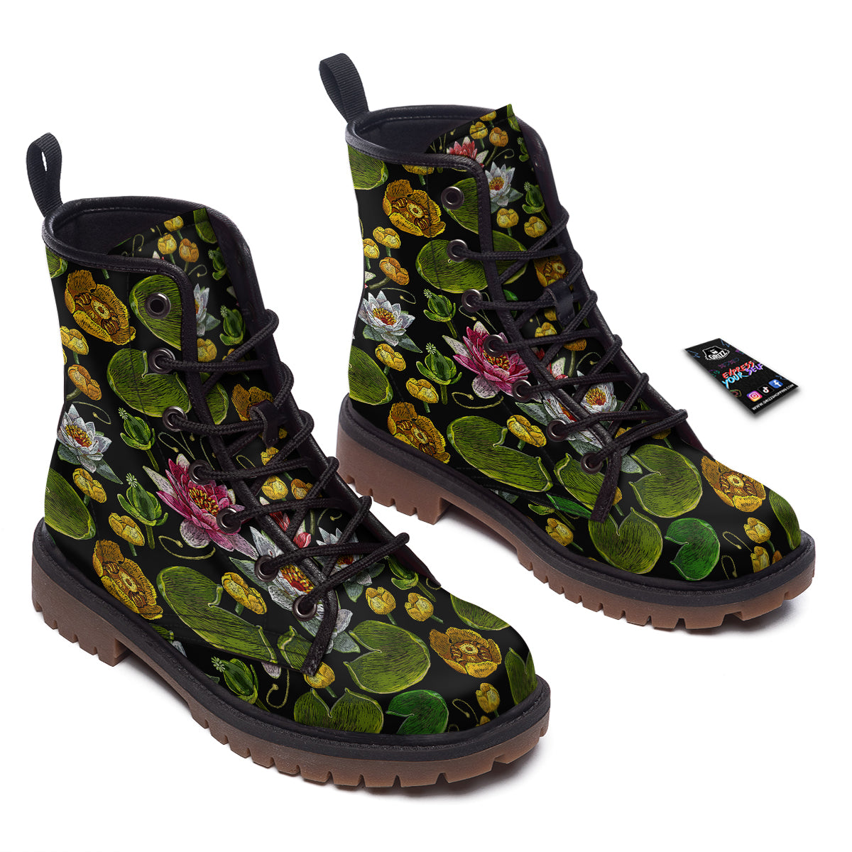 Flower Lily Water Print Pattern Work Boots-grizzshop