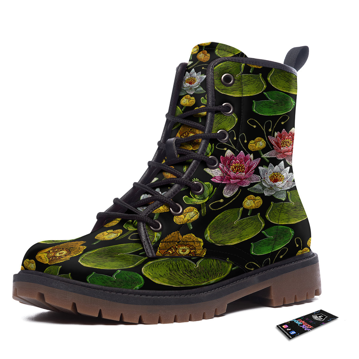 Flower Lily Water Print Pattern Work Boots-grizzshop