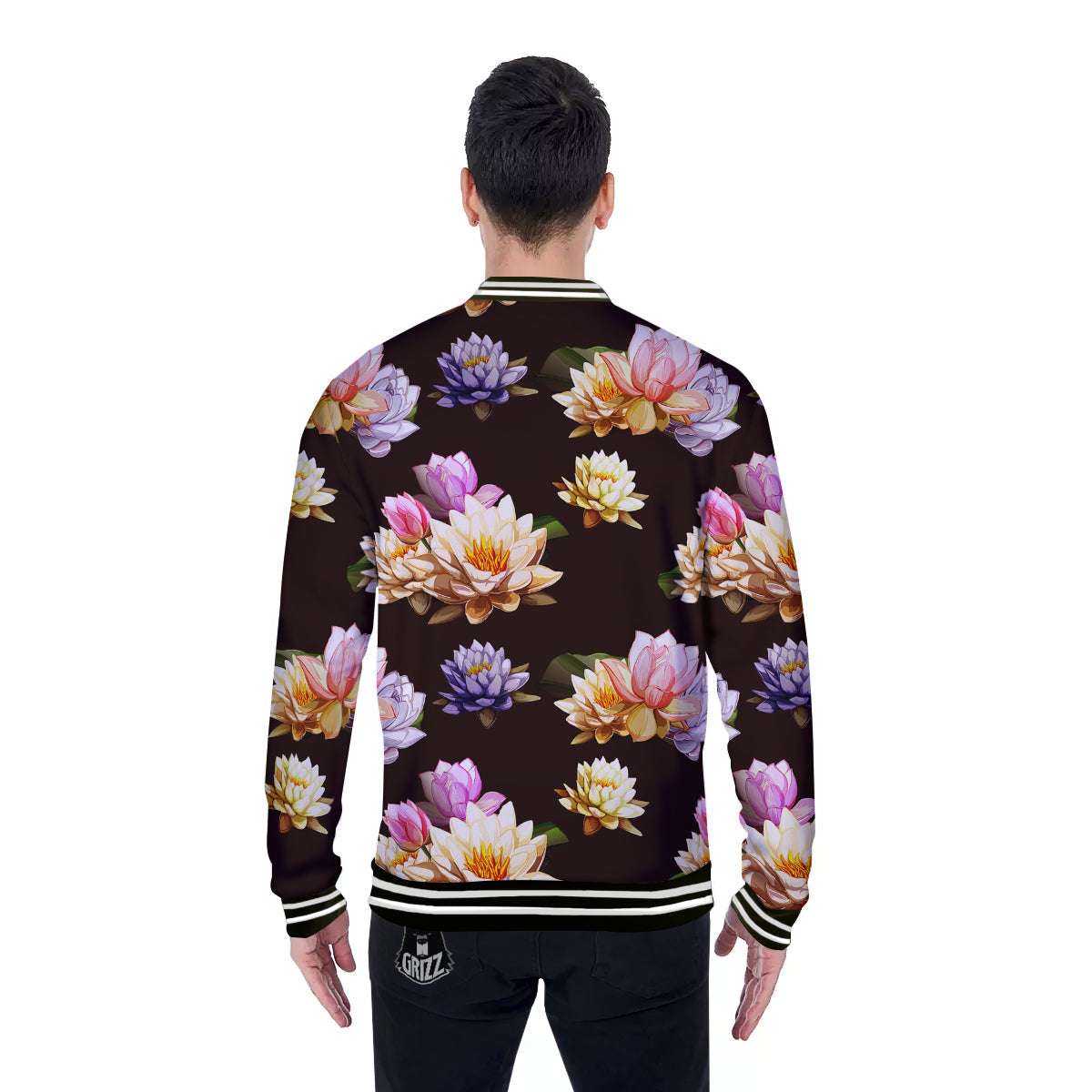 Flower Lotus Vintage Print Pattern Baseball Jacket-grizzshop