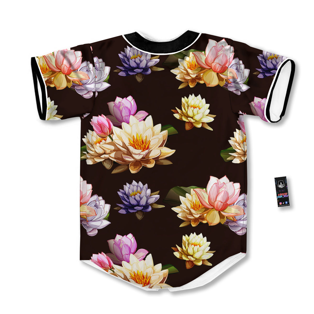 Flower Lotus Vintage Print Pattern Baseball Jersey-grizzshop