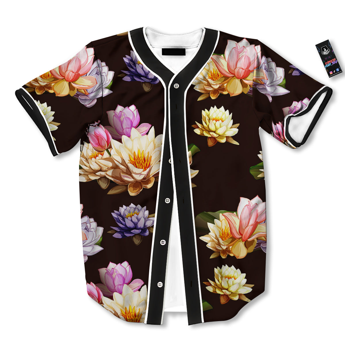 Flower Lotus Vintage Print Pattern Baseball Jersey-grizzshop