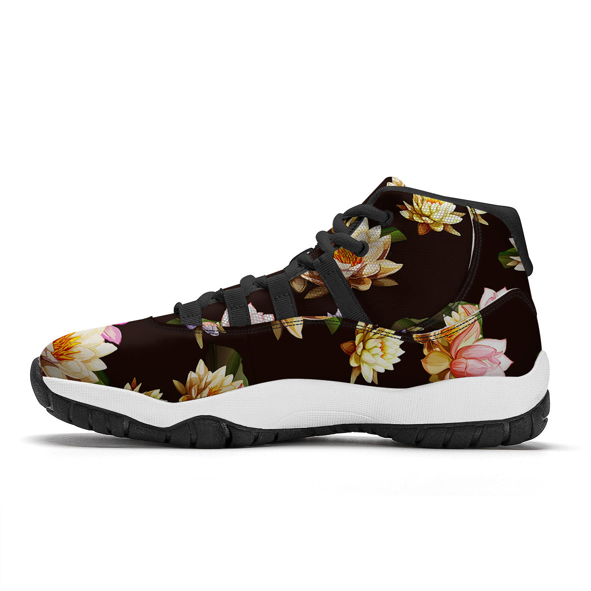 Flower Lotus Vintage Print Pattern Black Bball Shoes-grizzshop