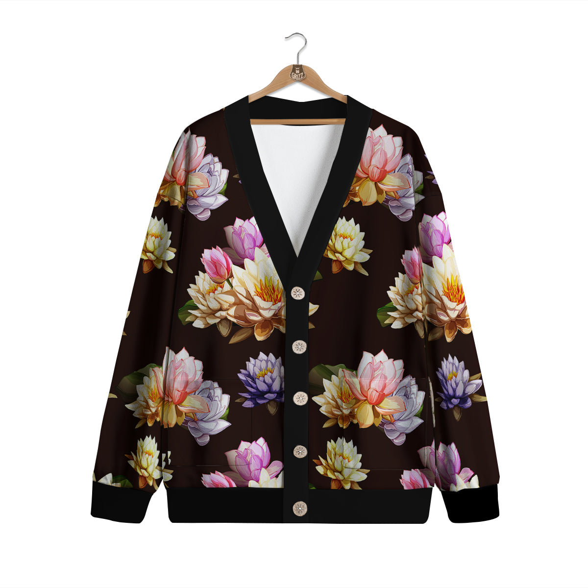 Flower Lotus Vintage Print Pattern Cardigan-grizzshop