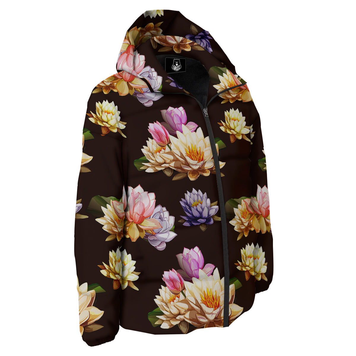 Flower Lotus Vintage Print Pattern Down Jacket-grizzshop