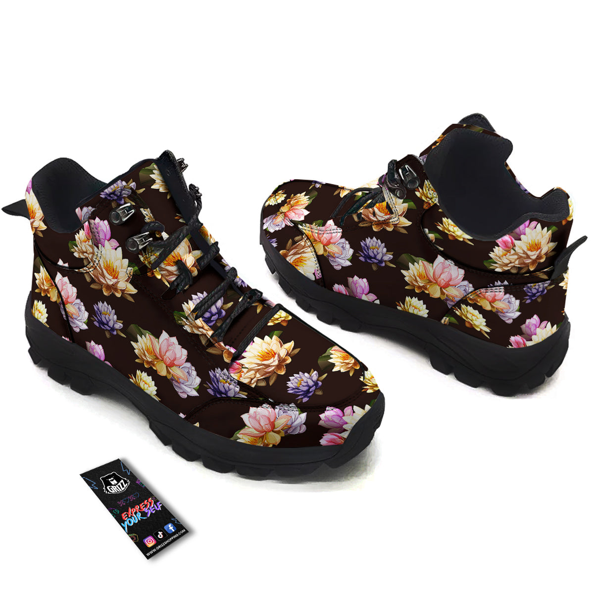 Flower Lotus Vintage Print Pattern Hiking Shoes-grizzshop