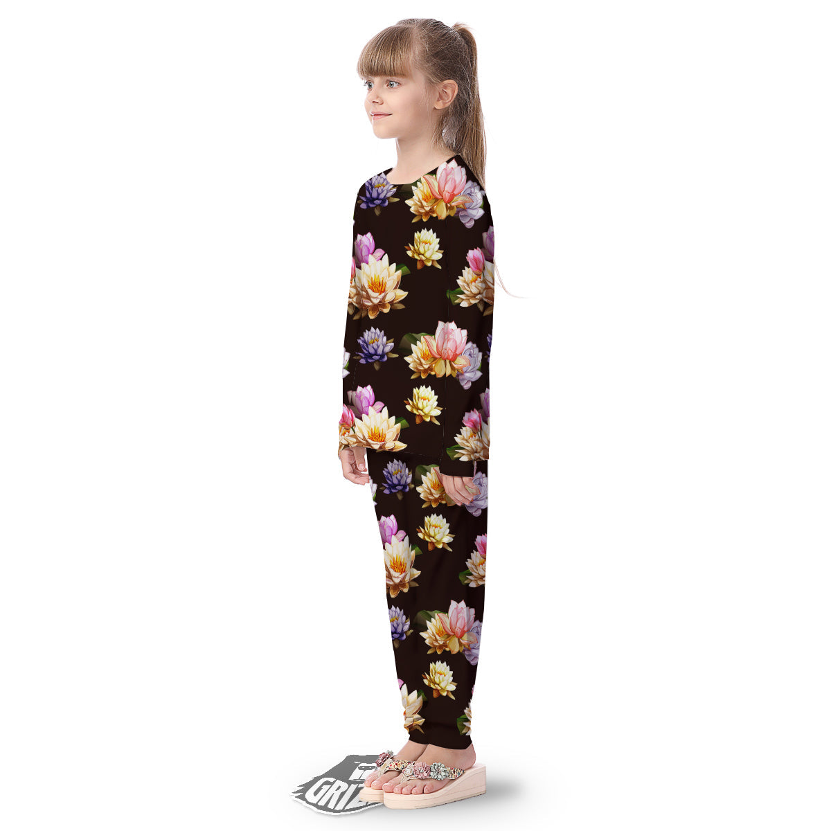Flower Lotus Vintage Print Pattern Kid's Pajamas-grizzshop
