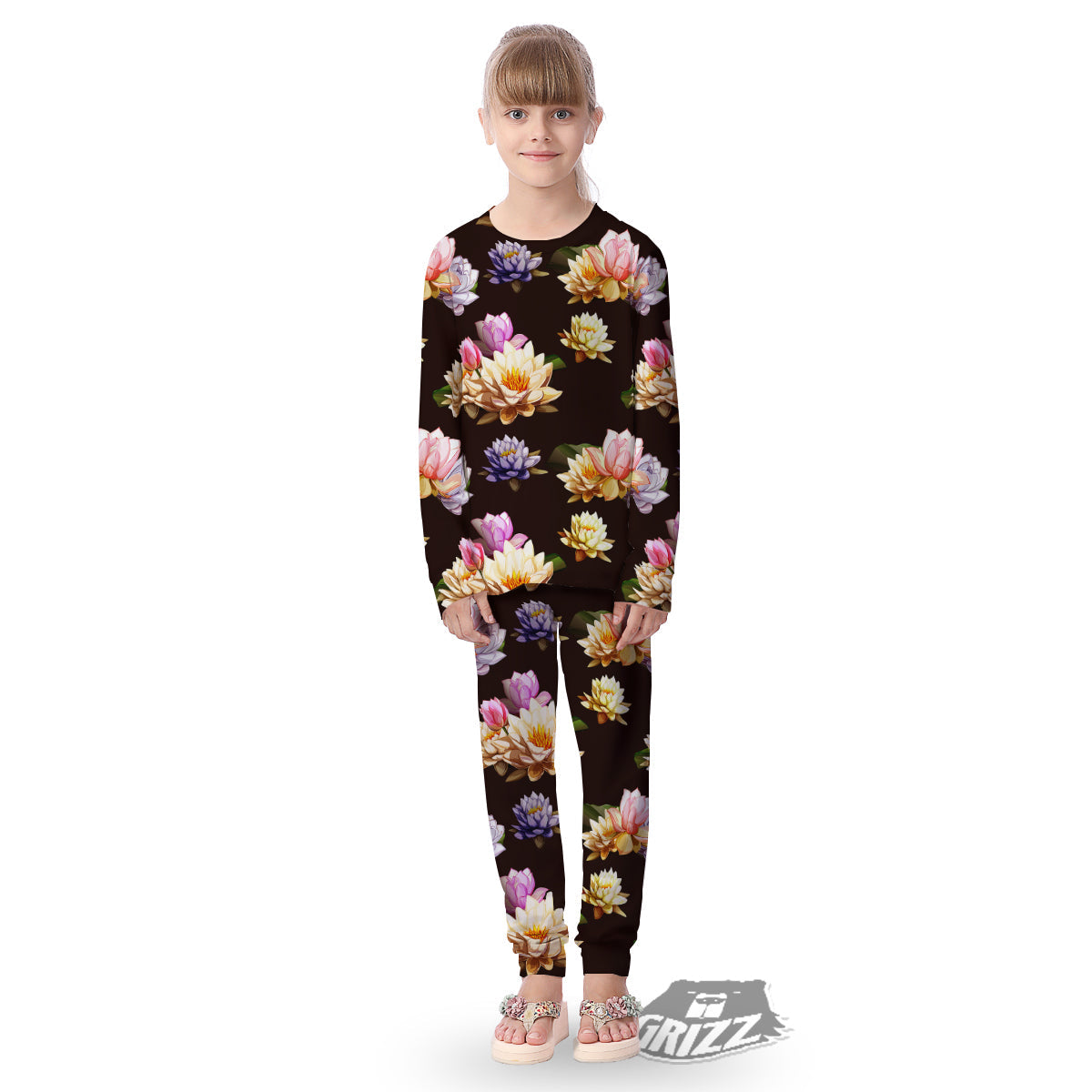 Flower Lotus Vintage Print Pattern Kid's Pajamas-grizzshop