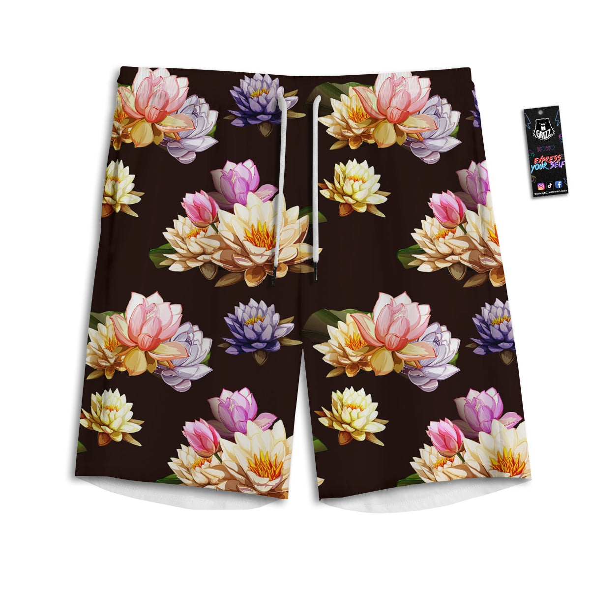 Flower Lotus Vintage Print Pattern Men's Athletic Shorts