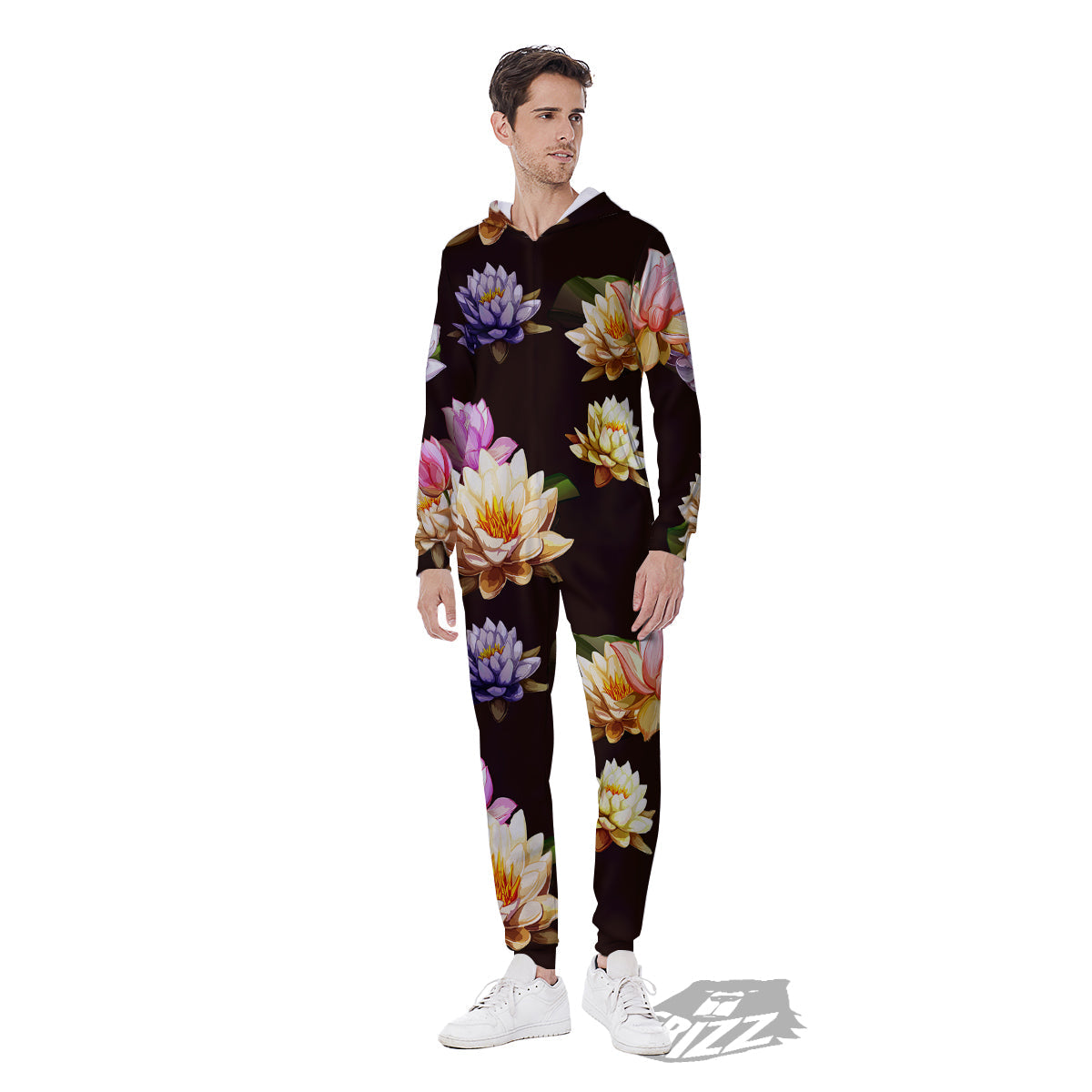 Flower Lotus Vintage Print Pattern Men's Jumpsuit-grizzshop