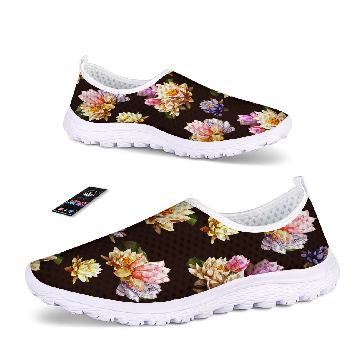 Flower Lotus Vintage Print Pattern Nurse Shoes-grizzshop
