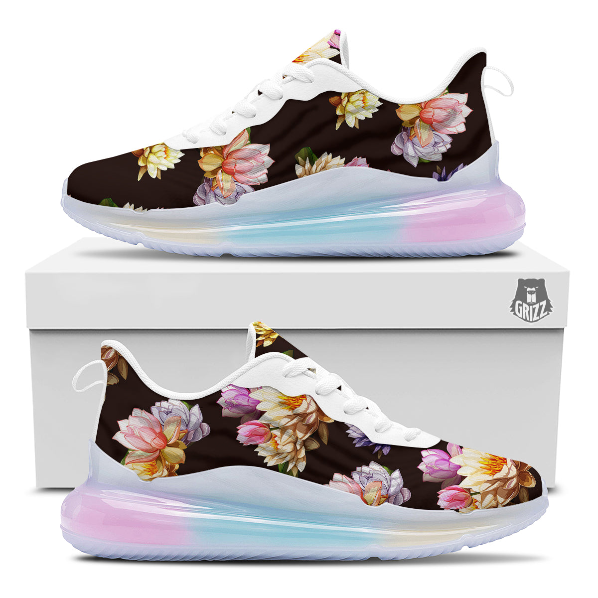 Flower Lotus Vintage Print Pattern Running Sneakers-grizzshop