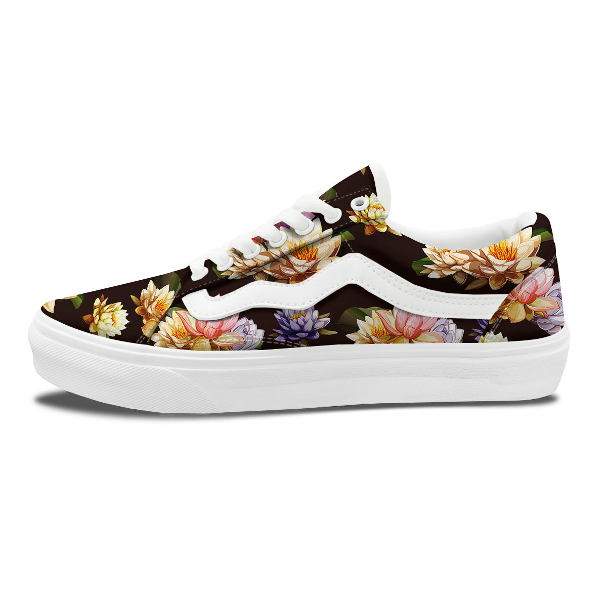 Flower Lotus Vintage Print Pattern Skate Shoes-grizzshop
